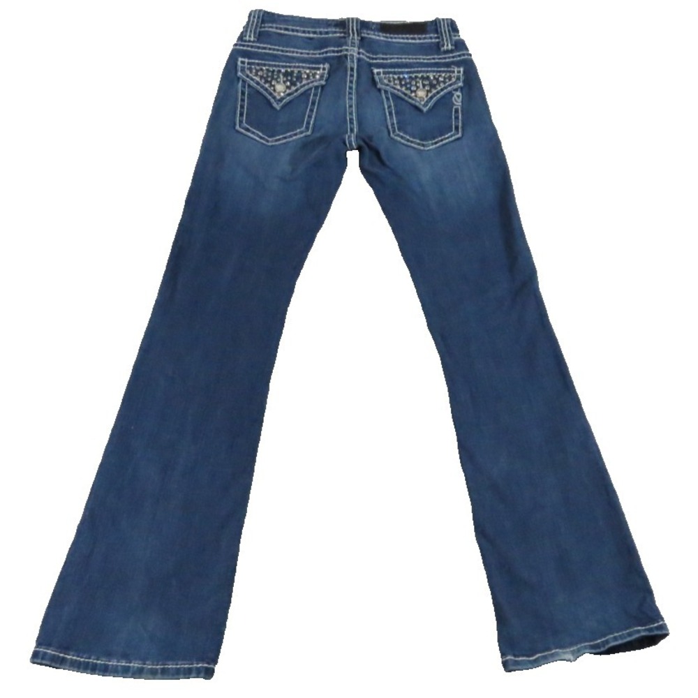 Vigoss Vigo Bootcut Jeans Women 26Wx30L Blue Denim Rhinestone Embellished Flap